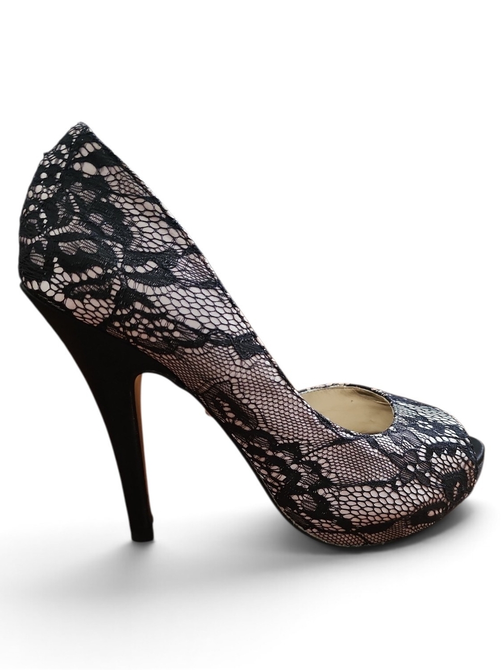 Disney Cinderella Lace Peep Toe Heels 6M Black White Gothic Formal Princesscore